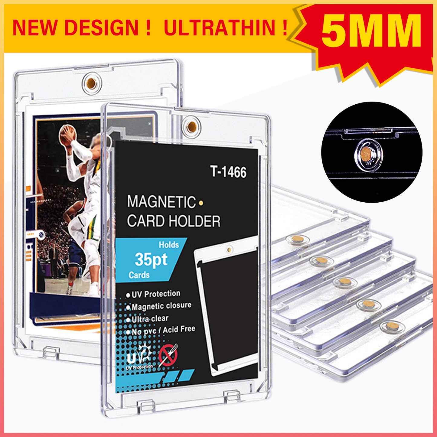 Magnetic Top Loader Card Sleeves Trading Hard Acrylic Case Holder Baseball
