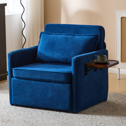 Adult Sleeper Chair Bed, 3-in-1 Convertible Sofa Chair Bed Pull-out Sofa Bed, Convenient Folding Tray Table with USB and Type-C Charging Ports for Living Room,BLUE,Fabric