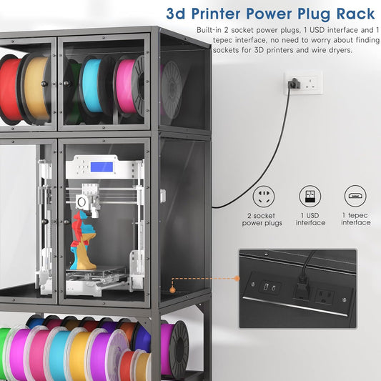 #96 3D Printer Cabinet with Double Layer 3D Printer Filament Storage Rack, T-Shaped Filament Bar & Noise-Reducing, Dust-Proof Design, Suitable for Studio, Office Storage and Organization