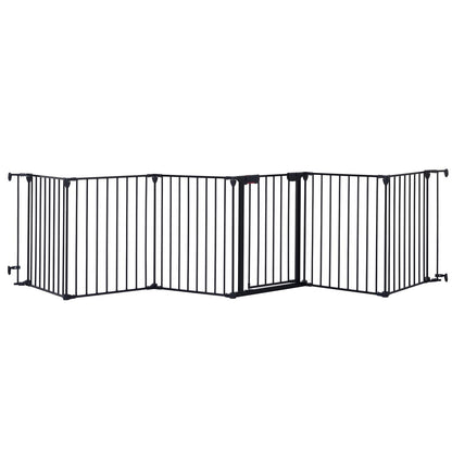 150" Adjustable Safety Gate 6 Panels Play Yard Metal Doorways Fireplace Fence Christmas Tree Fence Gate for House Stairs Gate prohibited area fence